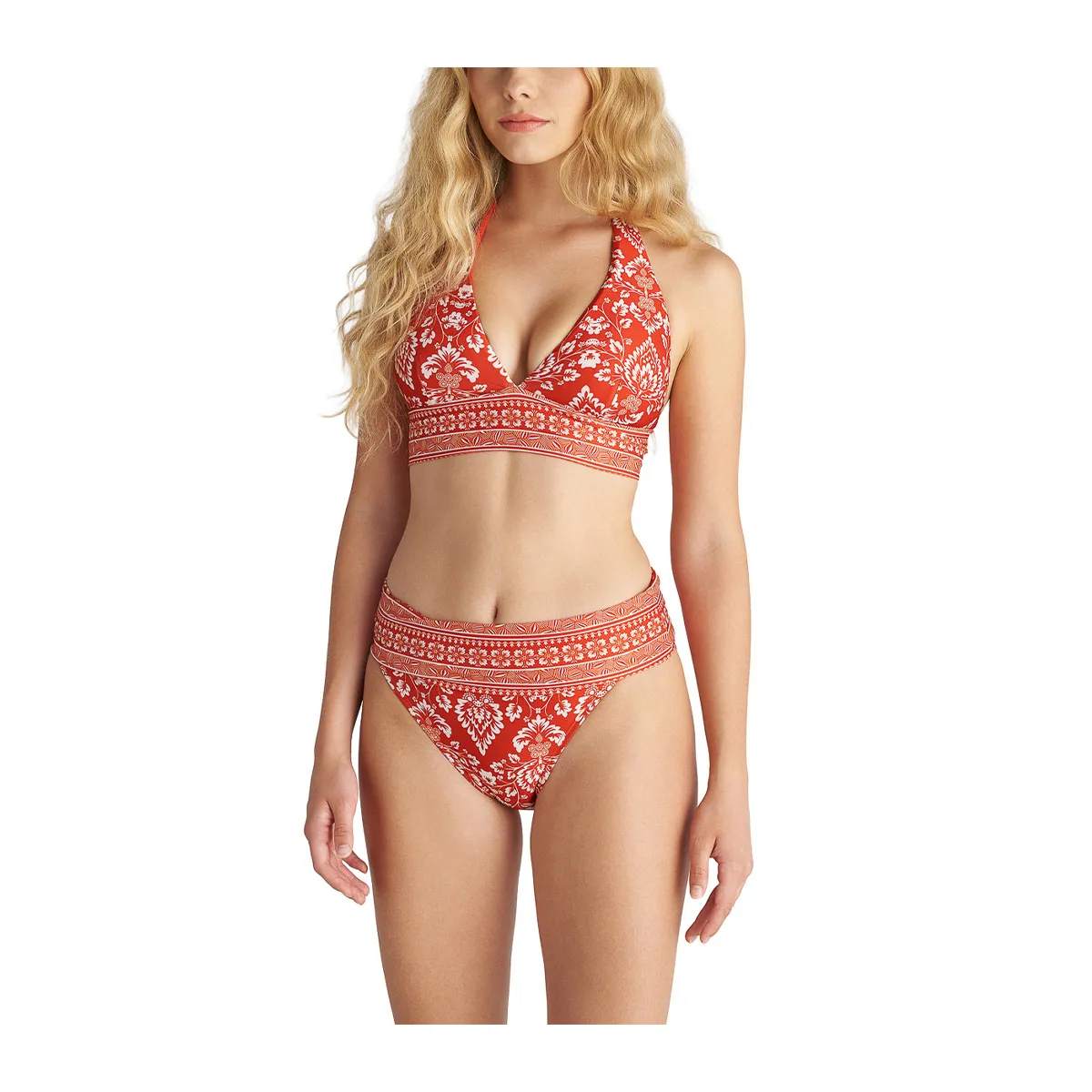 Coral damask halter bikini top in cup d