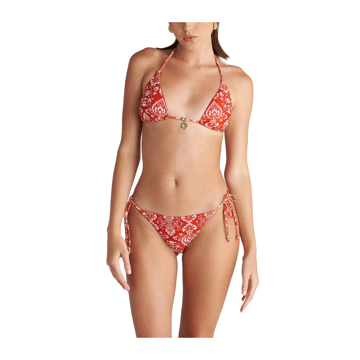 Coral damask printed triangle swimwear bikini top
