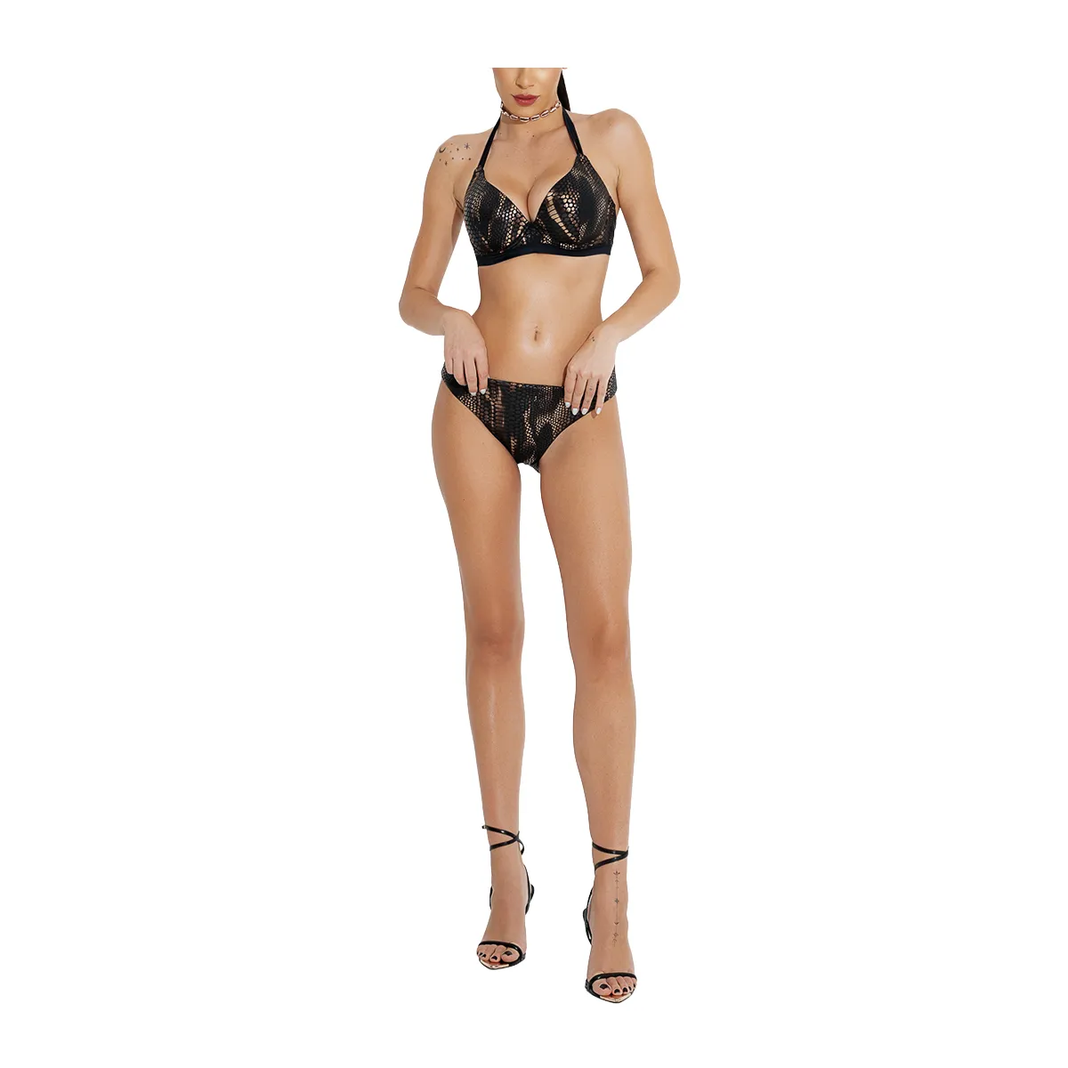 Croco effect underwired bikini top in cup D