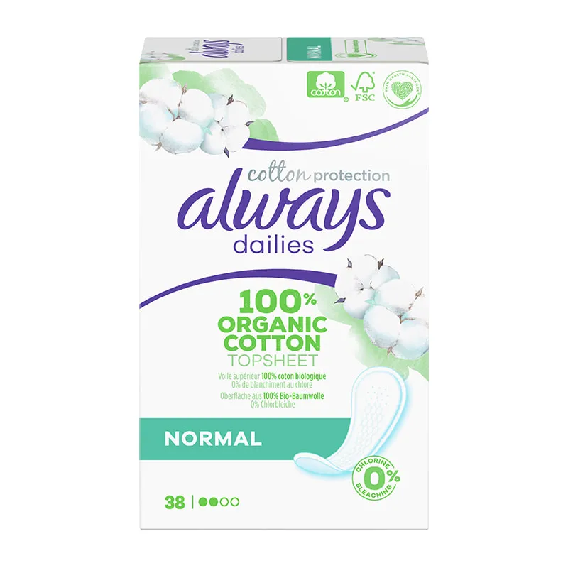 Dailies Cotton Protection PantyLiners Normal, 100% Organic Cotton Topsheet