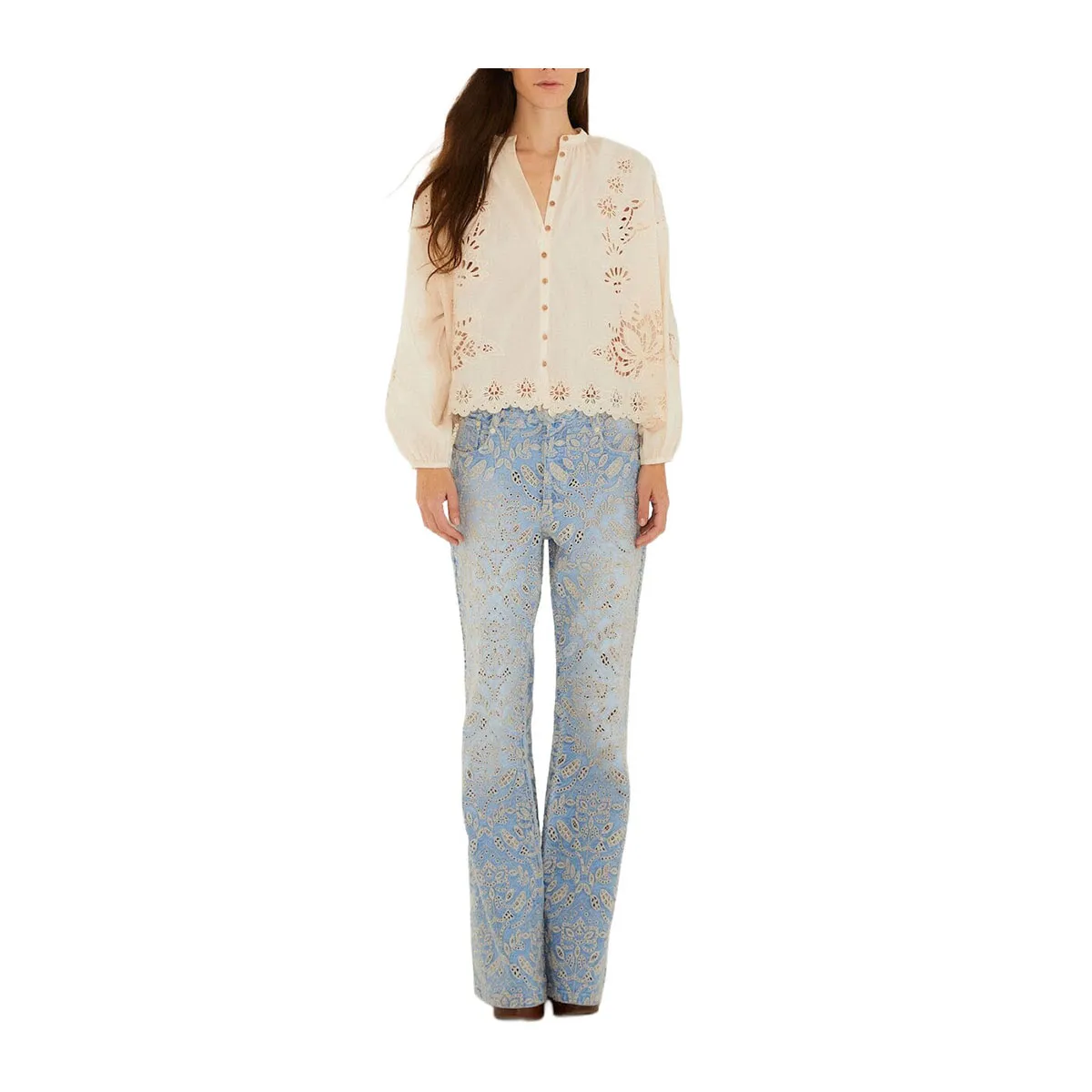 Denim Eyelet Pockets Jeans