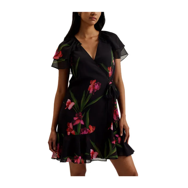 Fasnia Angel Sleeve Wrap Mini Dress