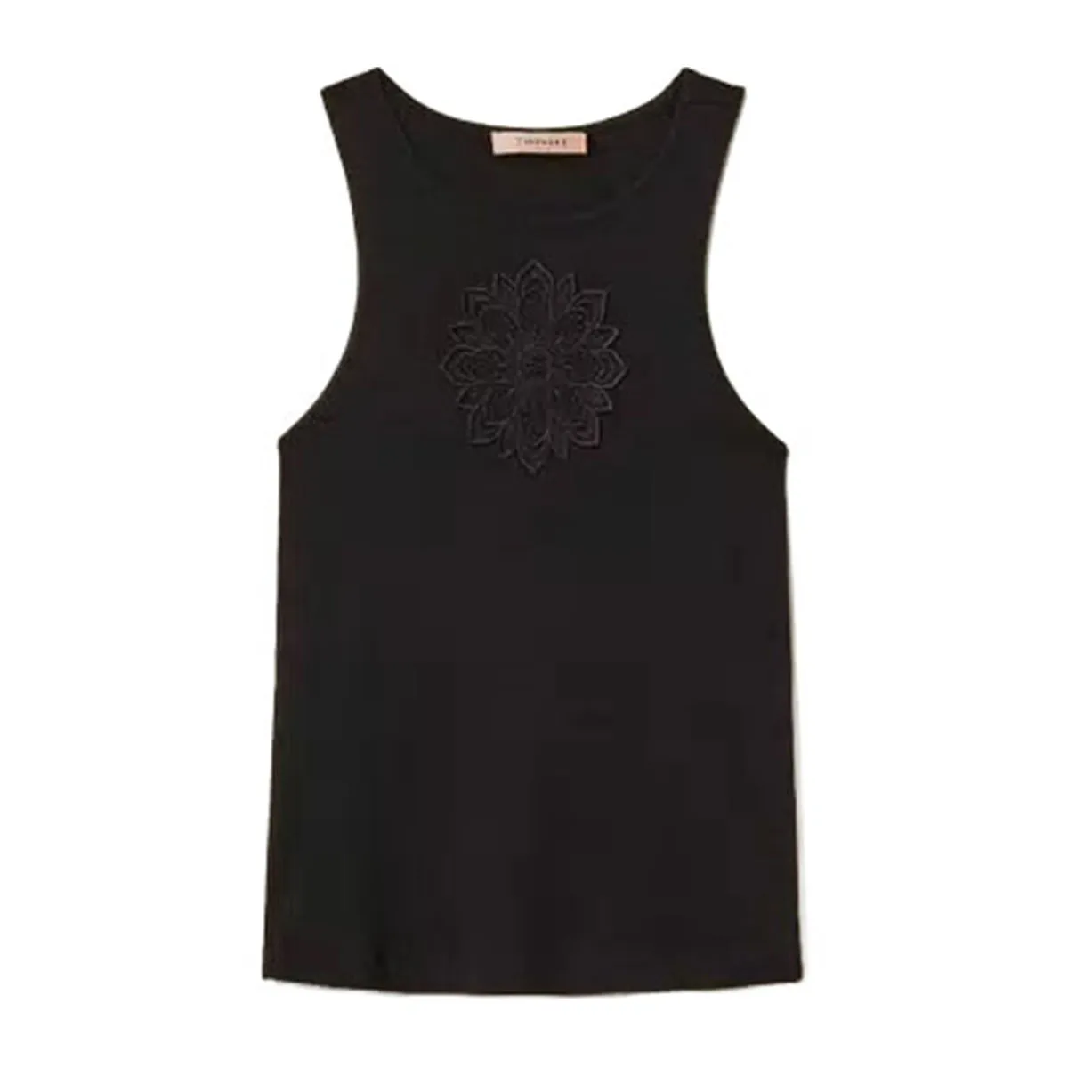 Women's sleeveless top with floral crochet embroidery