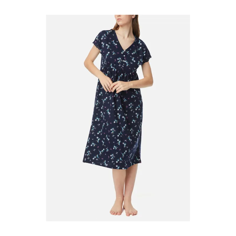 Floral short sleeve V neck with placket nightgown