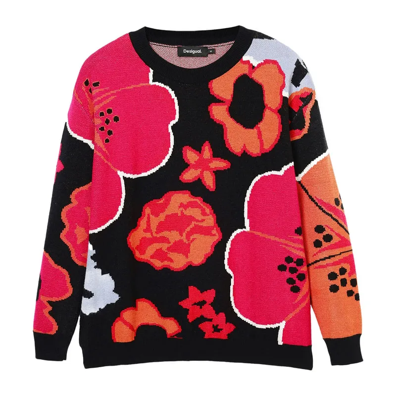 Knitted sweater with floral print