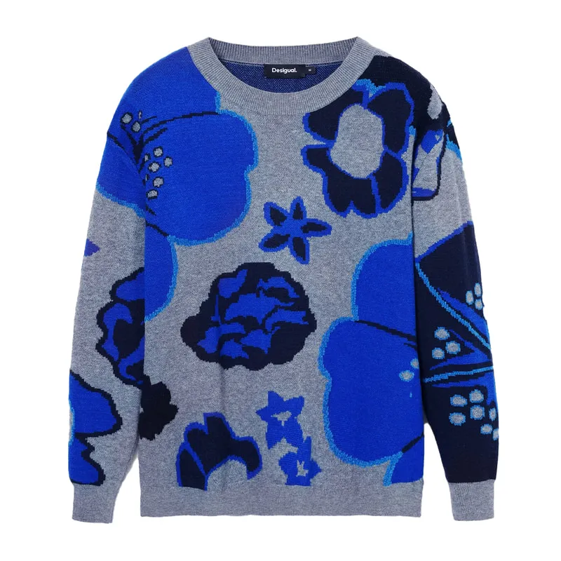 Knitted sweater with floral print