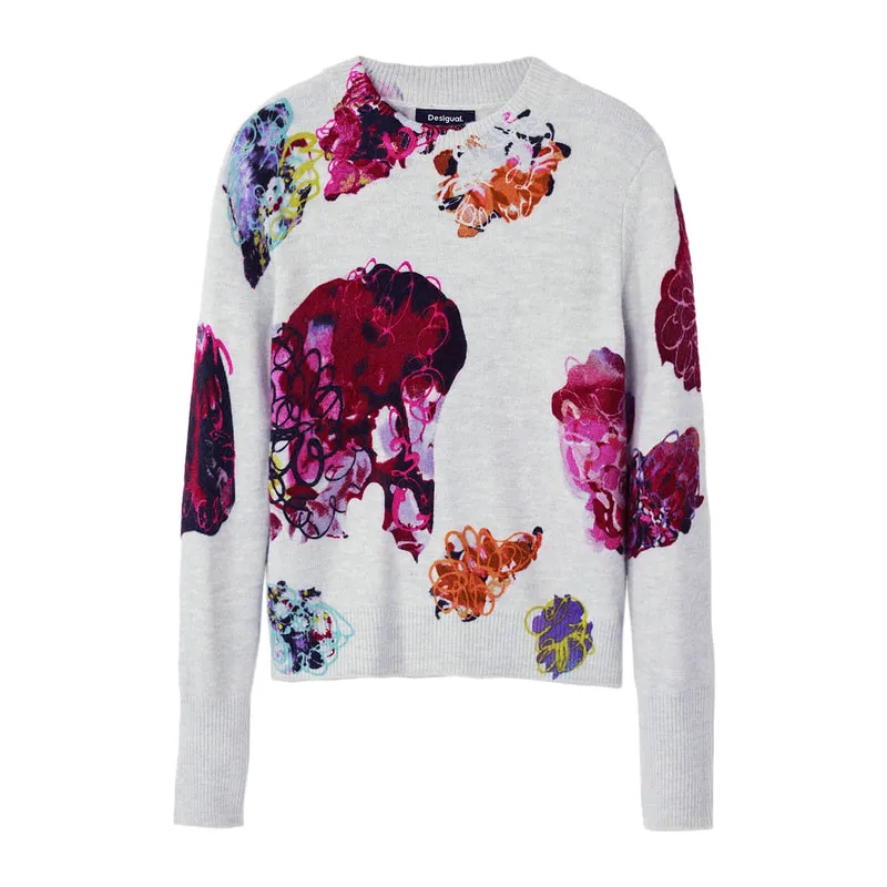 Knitted sweater with floral print