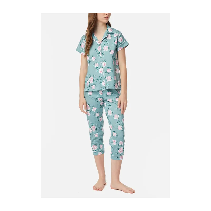 Floral short sleeve with button and capri pants pyjama set