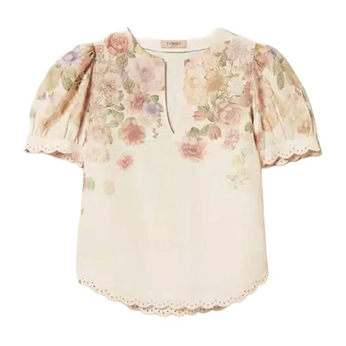 Women's linen floral blouse with embroidery