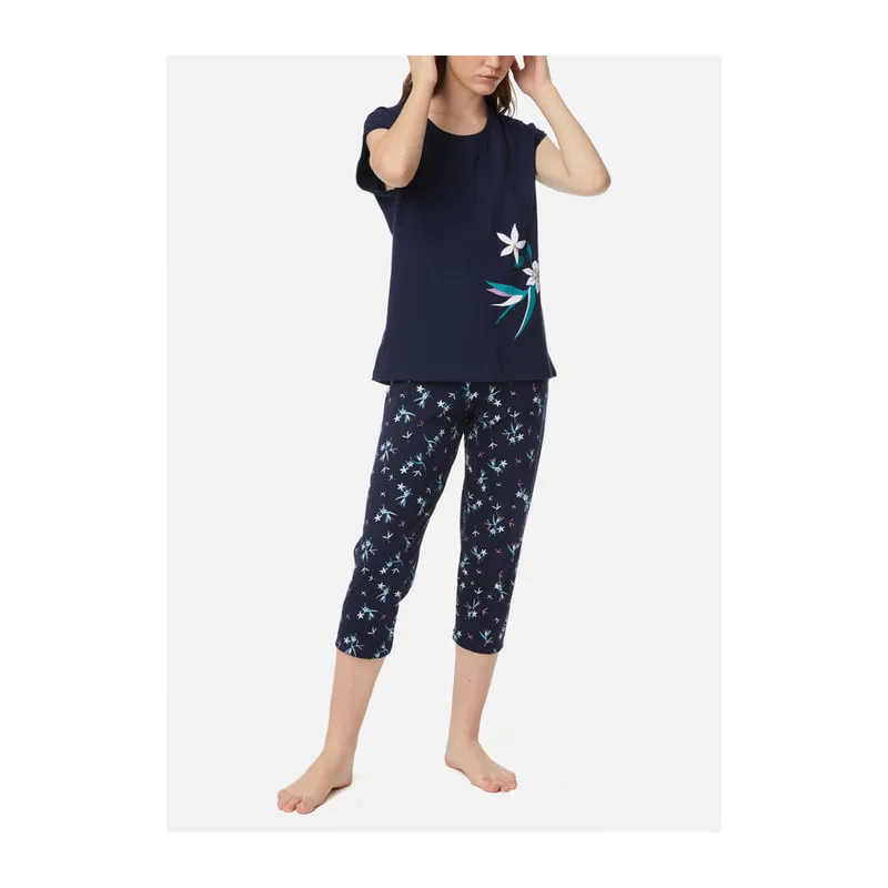 Flower short sleeve with capri pants pyjama set