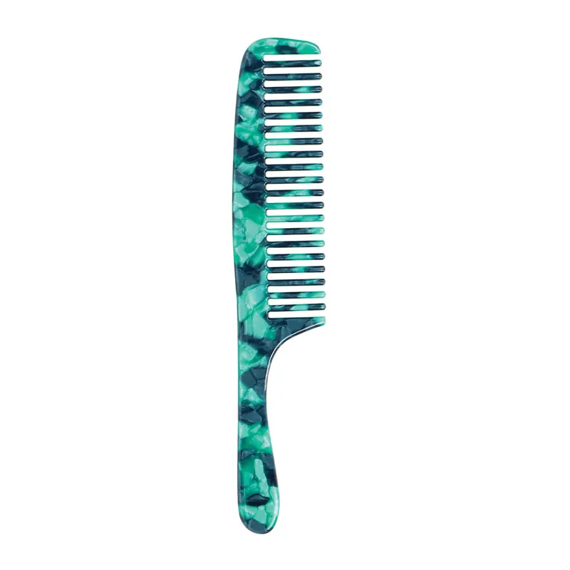 Hair Comb With Handle Green Marble