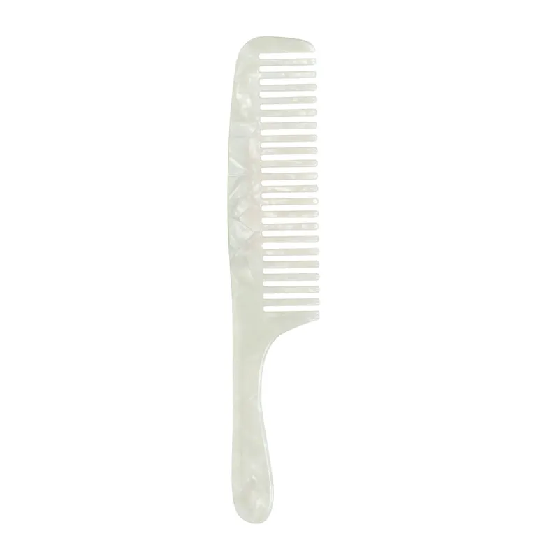 Hair Comb With Handle White Marble