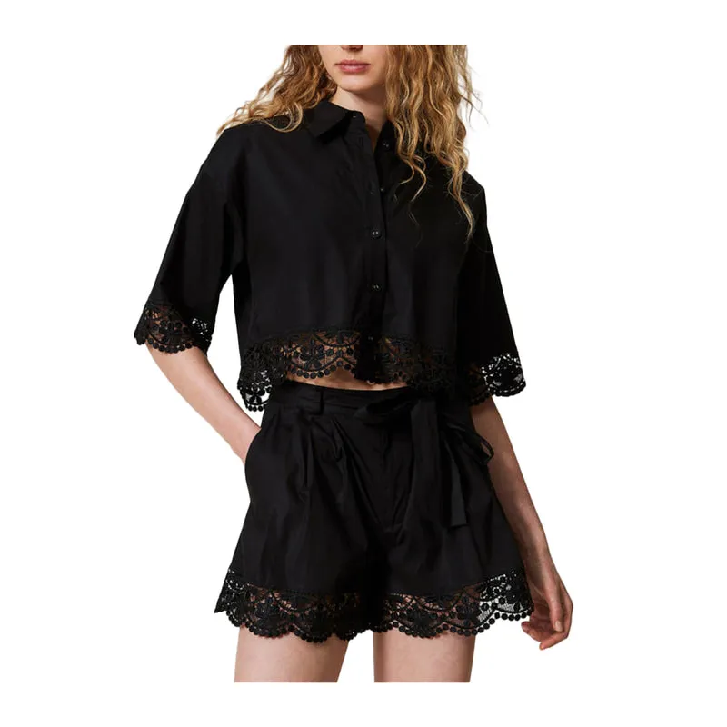 Lace poplin shorts