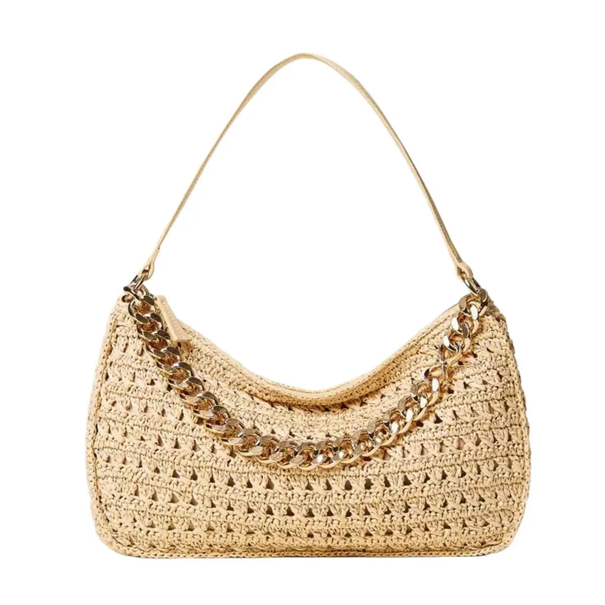 Women's large knitted raffia bag
