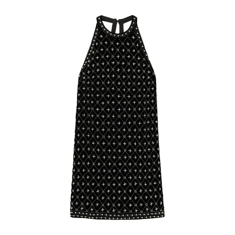 Mini embroidered velvet halter dress