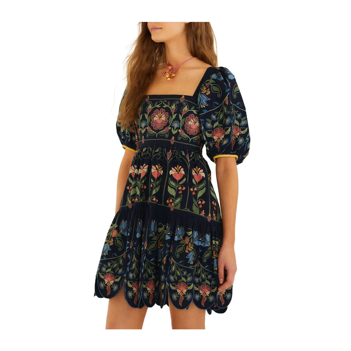 Navy blue stitched garden mini dress