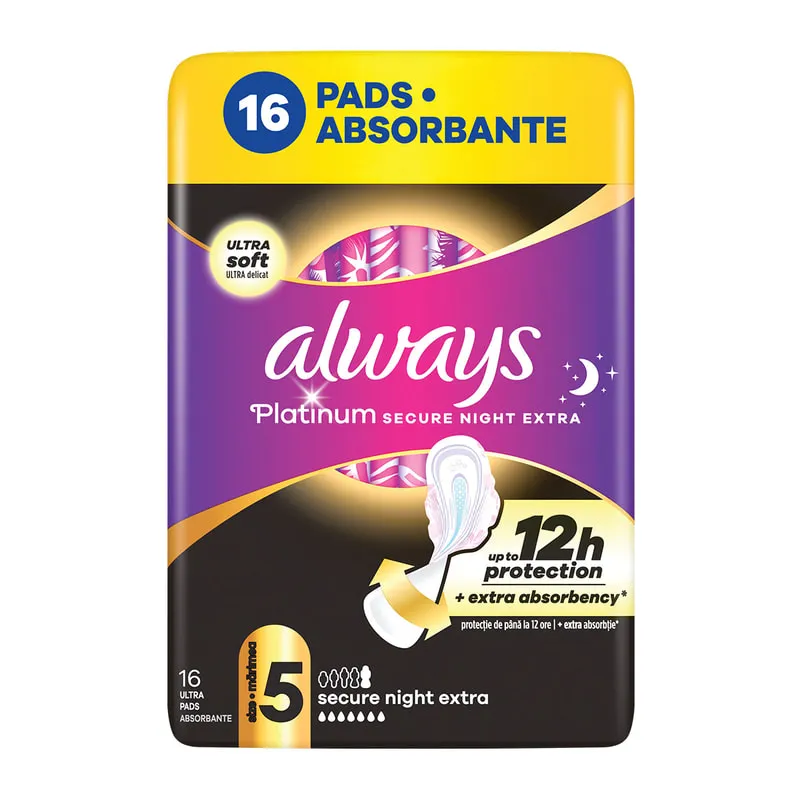 Platinum Secure Night Extra Sanitary Towels With Wings Size 5