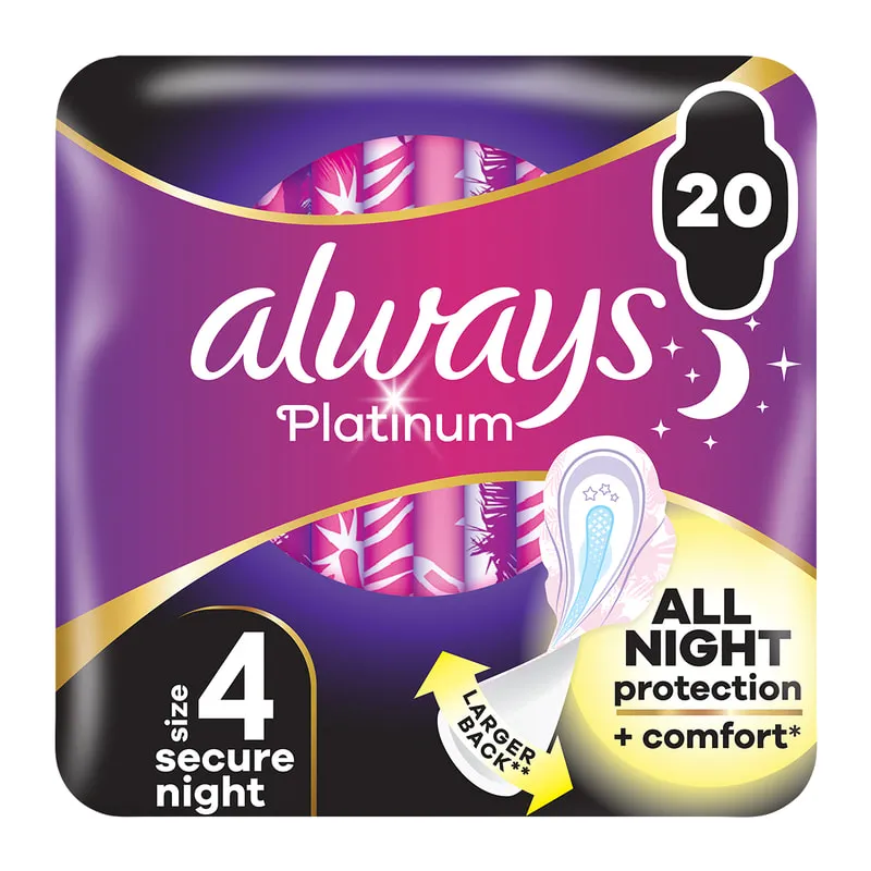 Platinum Secure Night (Size 4) Sanitary Towels With Wings