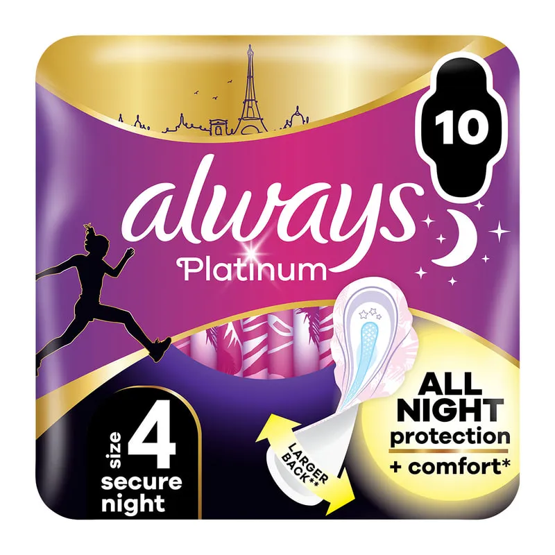 Platinum Secure Night (Size 4) Sanitary Towels With Wings