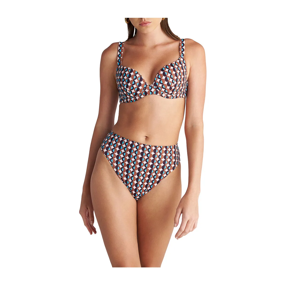 Polca borders printed push-up bikini top in cup C