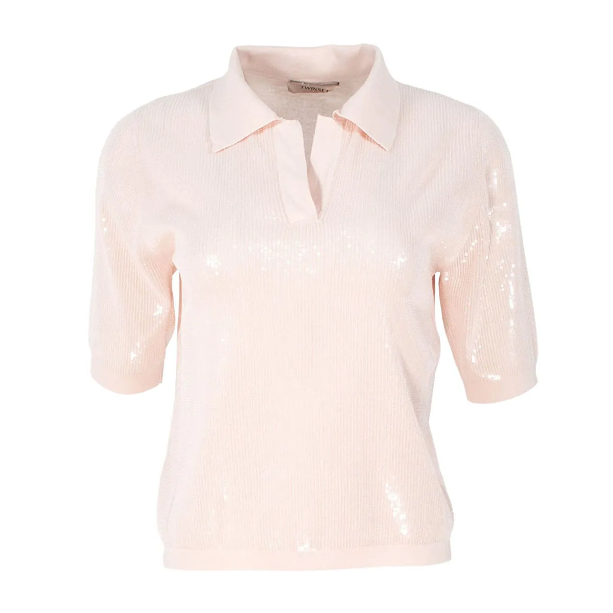 Women's short-sleeved polo shirt with sequins