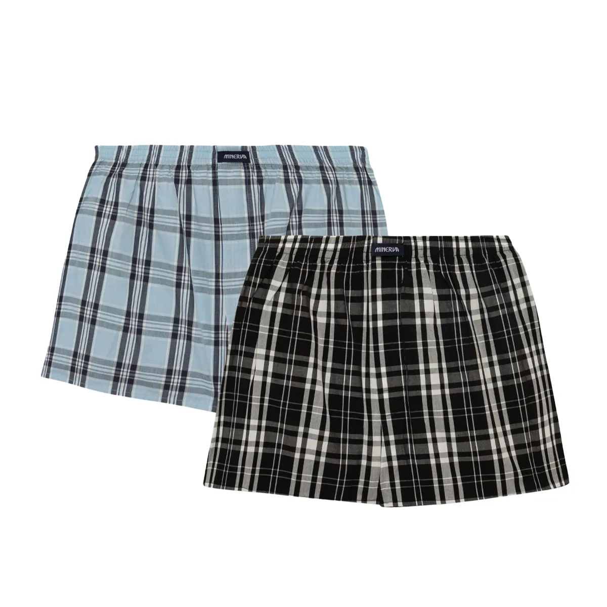 Popline φαρδύ ανδρικό βαμβακερό boxer καρώ με άνοιγμα 2 pack