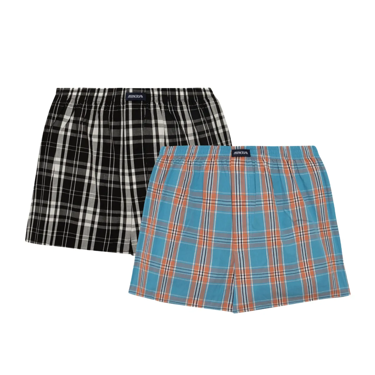 Popline φαρδύ ανδρικό βαμβακερό boxer καρώ με άνοιγμα 2 pack