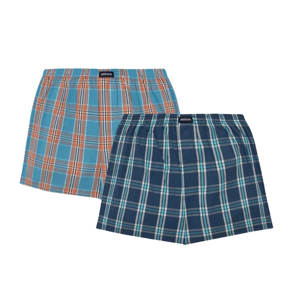 Popline check loose cotton men's boxer with opening 2 pack