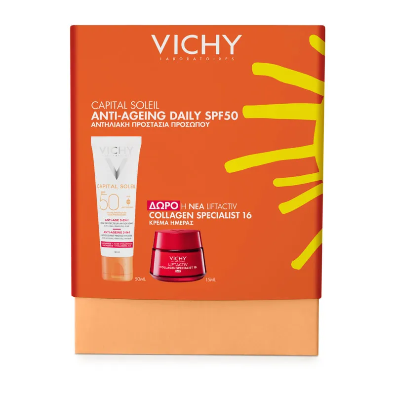 Promo Capital Soleil Anti-Ageing 3-in-1 Spf50 Sunscreen Face Cream with Gift Liftactiv Collagen 16 Day Cream