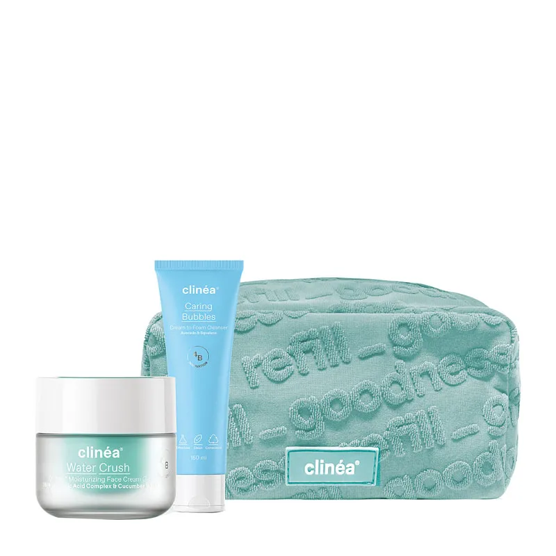 Promo Gift Set & Water Crush Day Cream & Cleansing Foam Caring Bubbles & Pouch