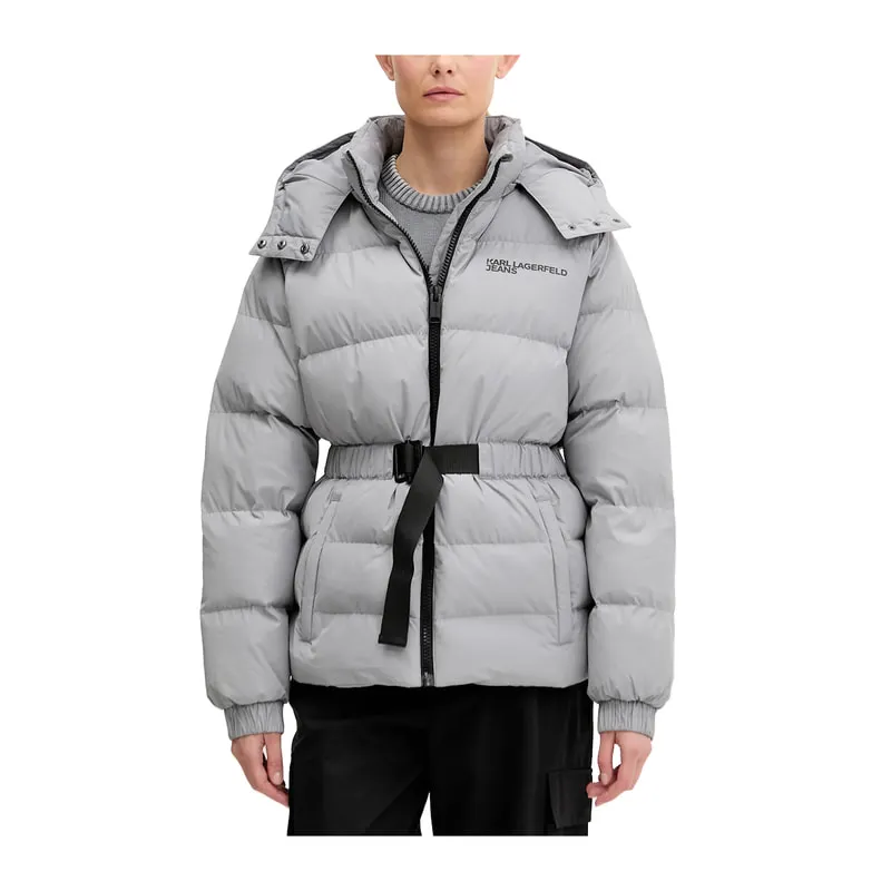 Puffer jacket with belt
