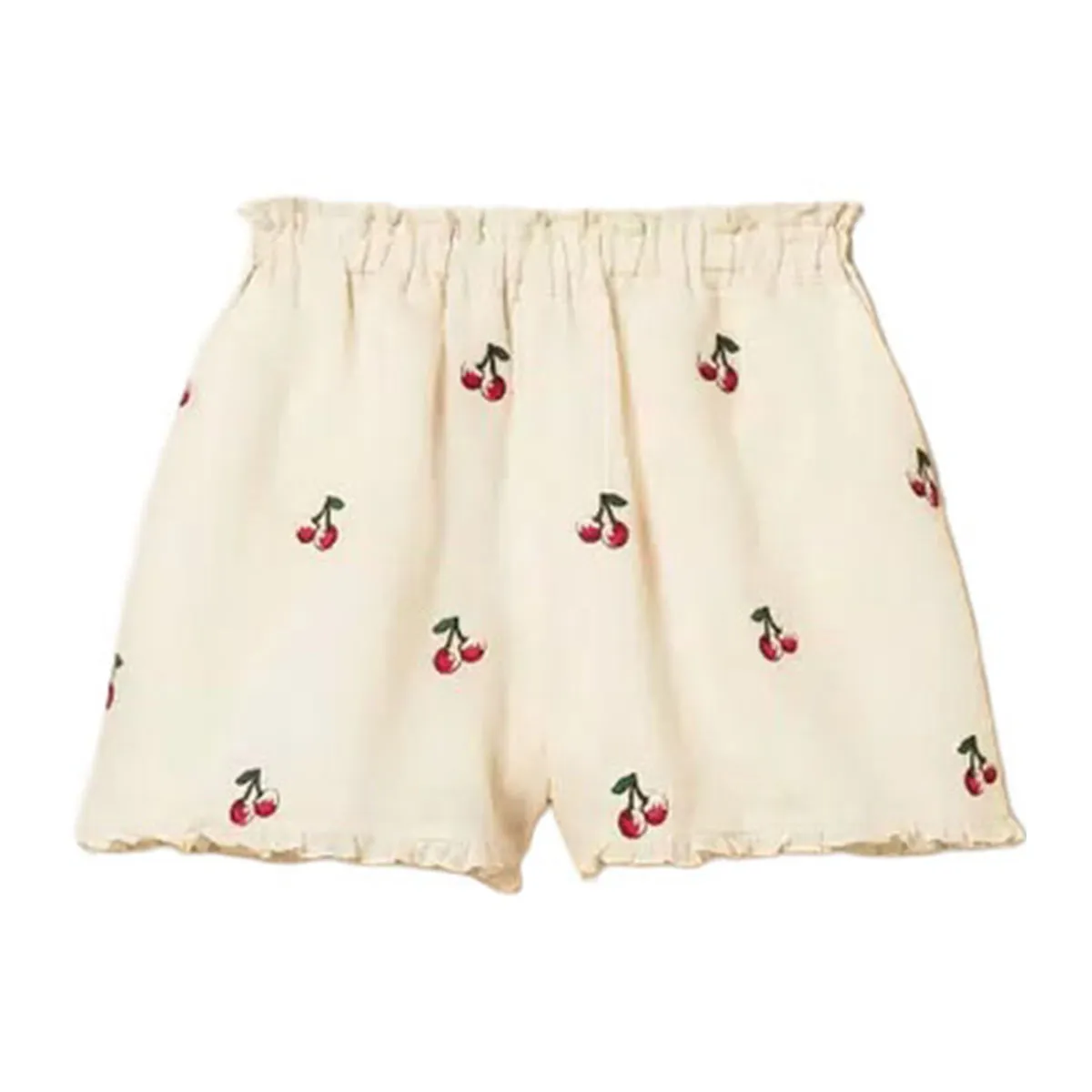 Women's ramie shorts with embroidered cherries
