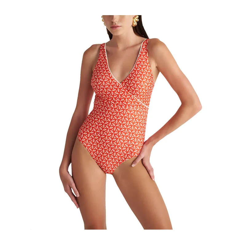 Retro Red printed onepiece swimsuit