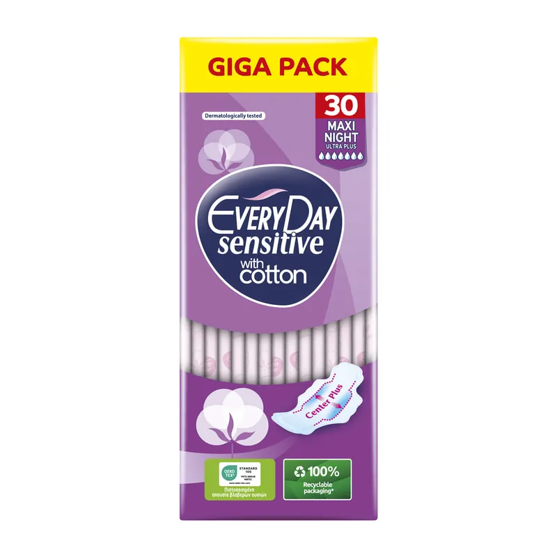 Σερβιέτες Sensitive With Cotton Maxi Night Ultra Plus Giga Pack