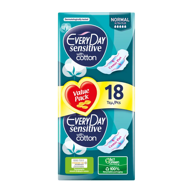 Σερβιέτες Sensitive With Cotton Normal Ultra Plus Value Pack