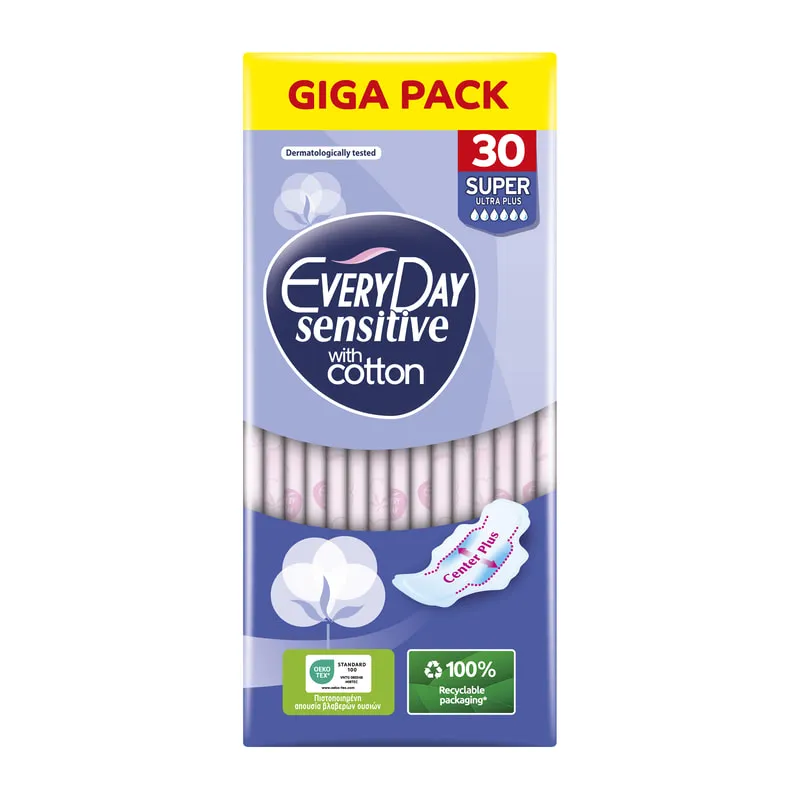 Σερβιέτες Sensitive With Cotton Super Ultra Plus Giga Pack
