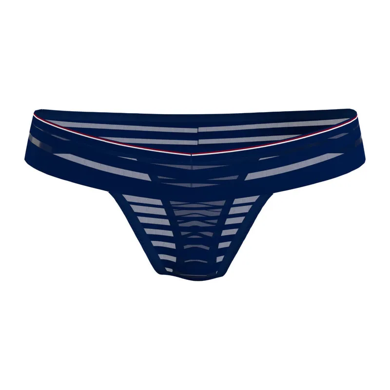 Signature tape mesh lace thong