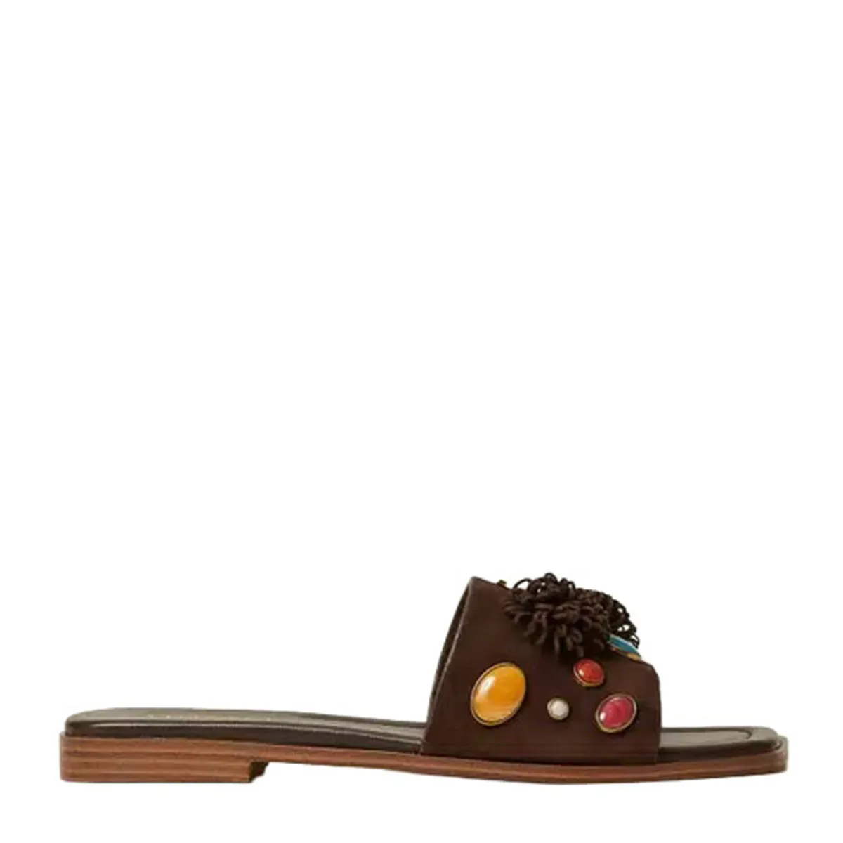 Women's suede slides with decorative stones