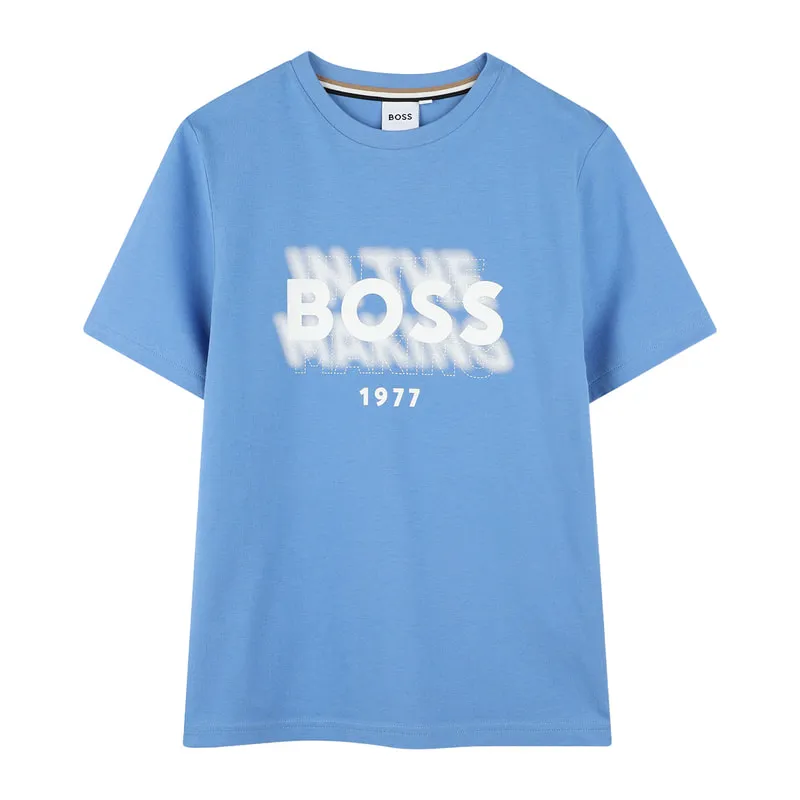 T-shirt with blurry white print and logo