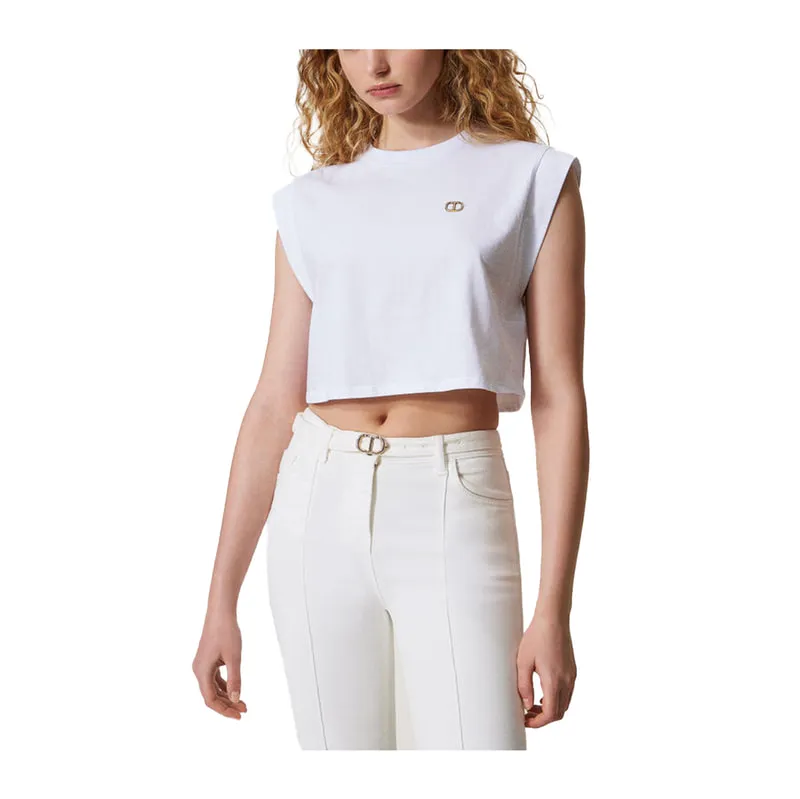 Cropped T-shirt with Oval T logo