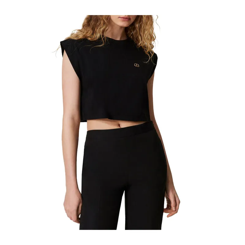 Cropped T-shirt with Oval T logo