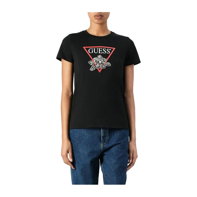 T-shirt με λογότυπο και floral λεπτομέρεια