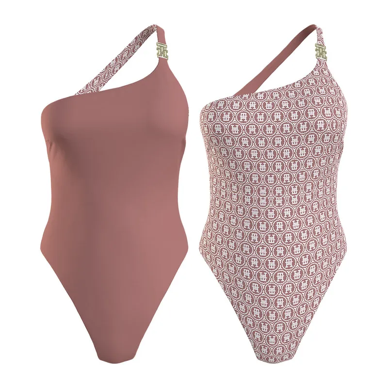 TH Monogram reversible one-shoulder one-piece swimsuit