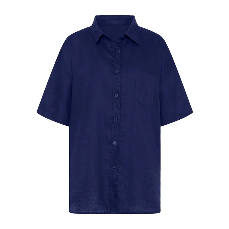 Tidal Linen Aloha Shirt French Navy