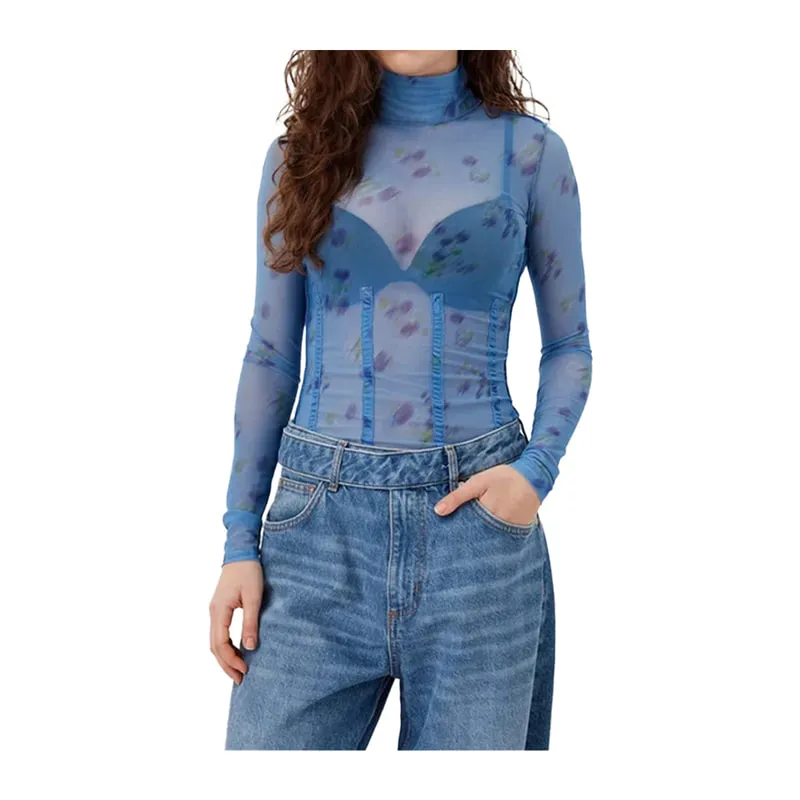 Top διαφανές με floral pattern