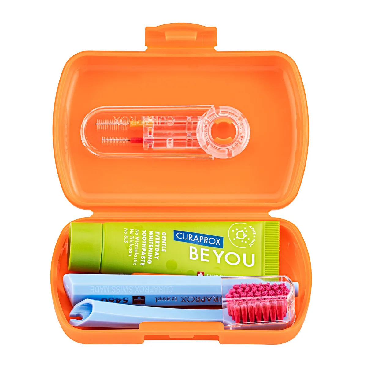 Orange Travel Set Toothbrush, Interdental Brush Duo-Holder & Toothpaste Be You