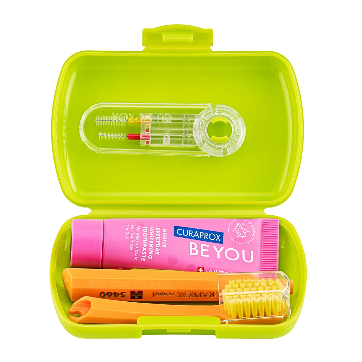 Green Travel Set Toothbrush, Interdental Brush Duo-Holder & Toothpaste Be You