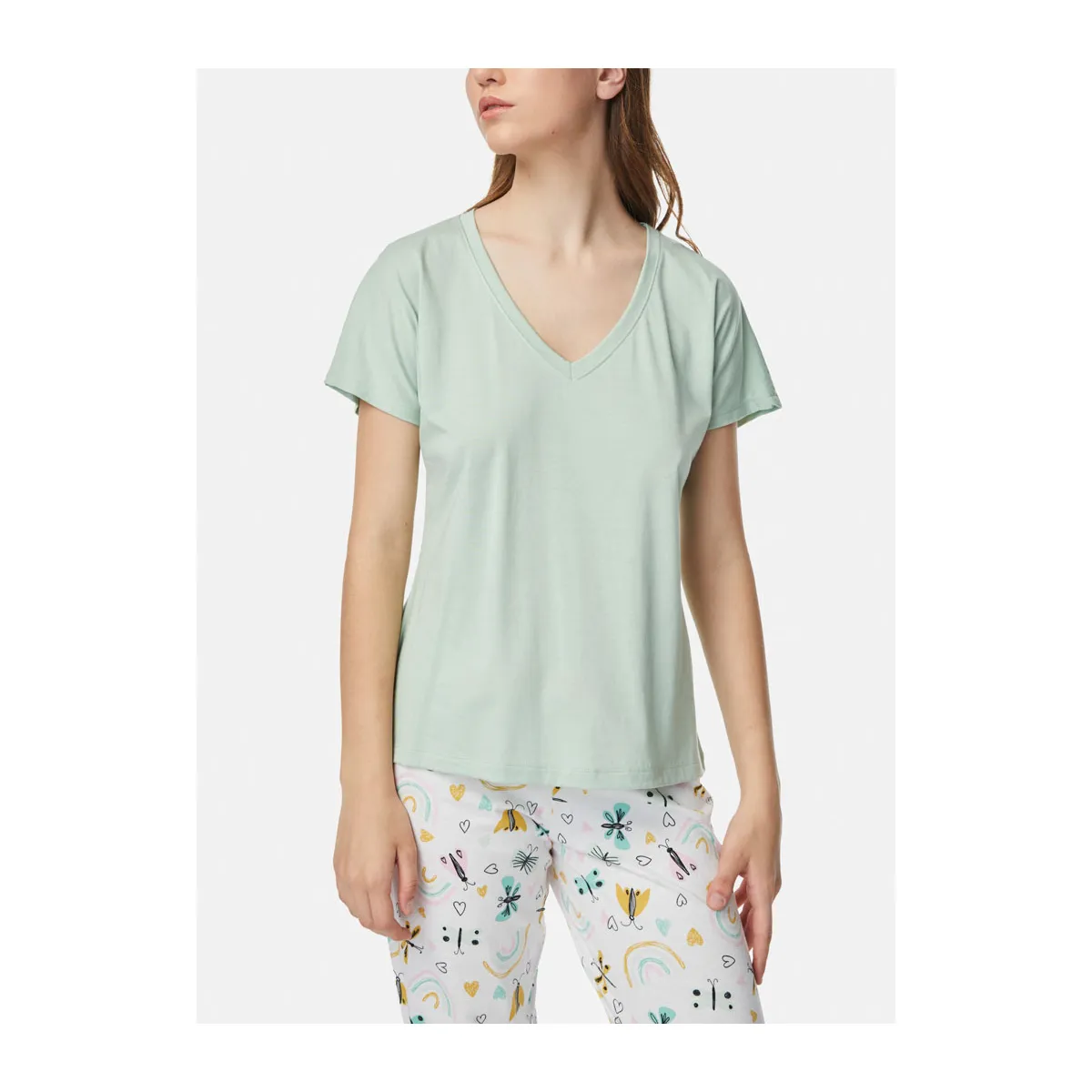 Short sleeve V neck pyjama top
