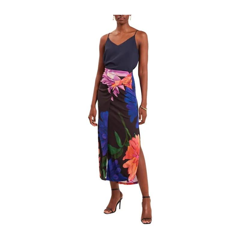 Dahlia Floral Print Wrapover Midi Skirt VARNIA