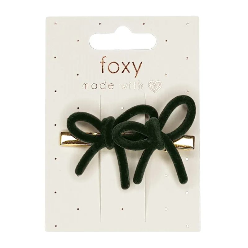 Velvet Bow Hair Clip Green